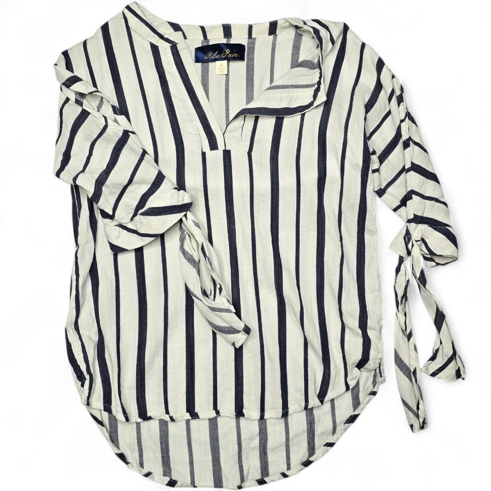 Blue Rain Striped Cold Shoulder Blouse